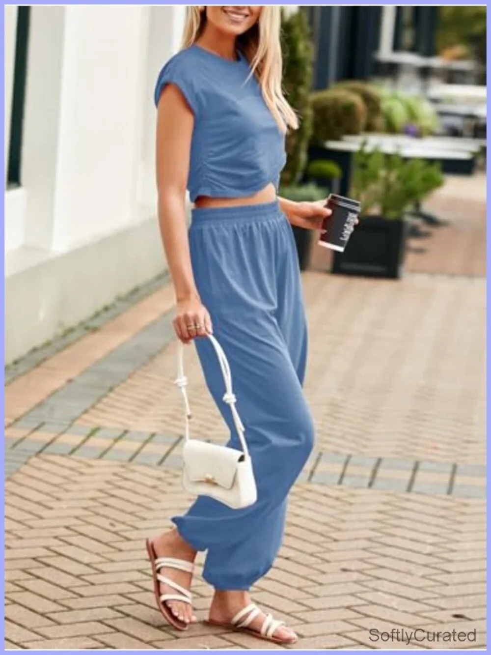 Two Piece Lounge Set Crop Top Joggers Tracksuit Pockets